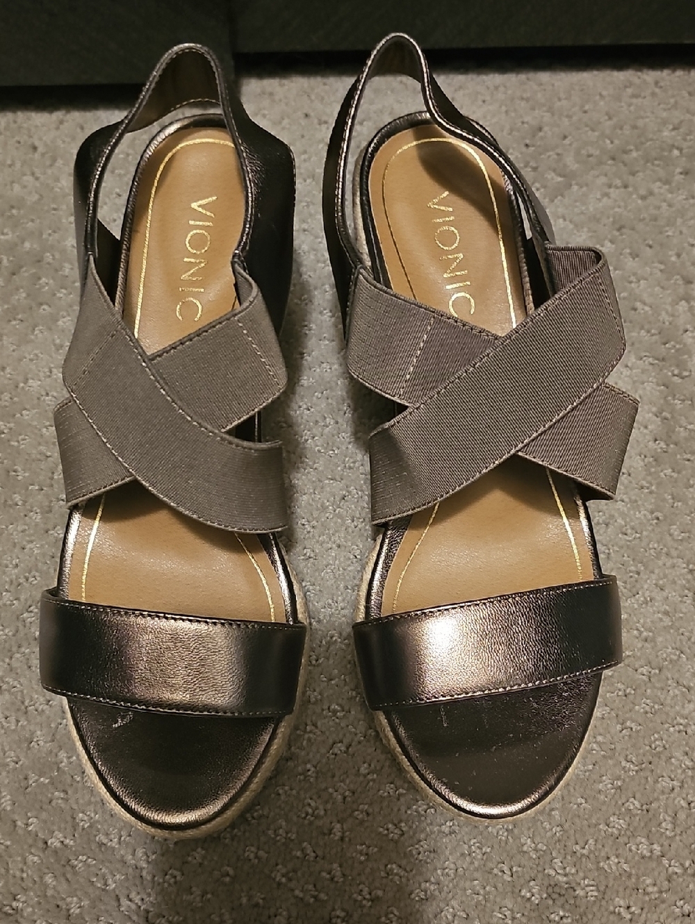 Vionic Bronze Metallic Cross-Strap Slingback Wedge Sandal